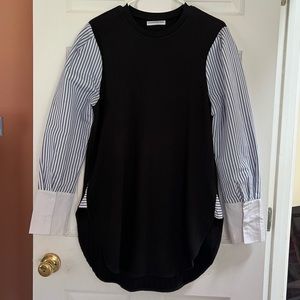 Business Style Long Sleeve Tunic With Pinstripe Sleeve Detail